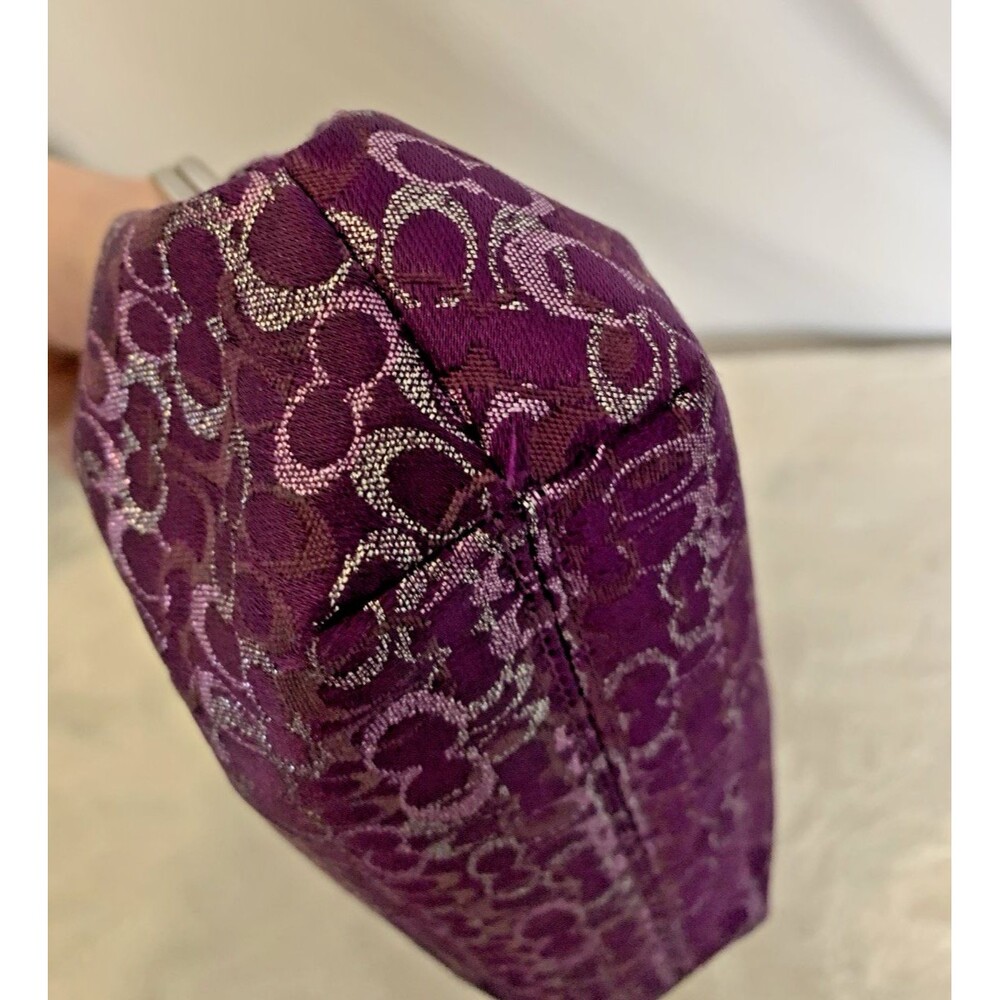 Coach Signature Optic Lurex Purple Silver Kisslock Large Clutch Wristlet Y2K - Picture 10 of 16